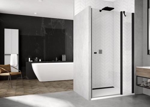 Drzwi prysznicowe SANSWISS SOLINO SOL13 BLACK 110cm, ze ścianką stałą, H=200cm, czarny mat SOL1311000607