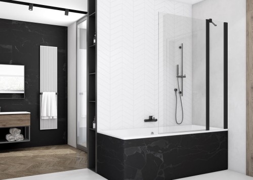 Parawan nawannowy SANSWISS SOLINO SOEB13 BLACK 90cm, z częścią stałą, czarny mat SOEB130900607
