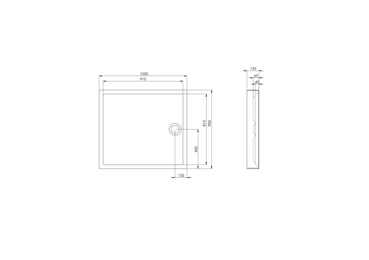 Brodzik prostokatny ROCA GRANADA COMPACT 100x90x13cm, z syfonem i nogami, biały A276339000