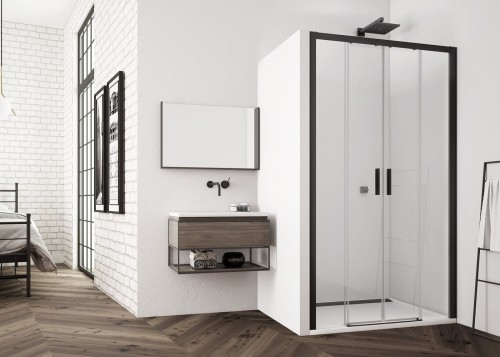 Drzwi prysznicowe SANSWISS TOP-LINE S TLS4 BLACK 140cm, rozsuwane, H=200cm, czarny mat TLS414000607