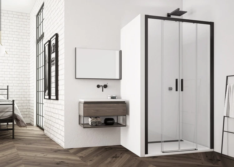Drzwi prysznicowe SANSWISS TOP-LINE S TLS4 BLACK 140cm, rozsuwane, H=200cm, czarny mat TLS414000607