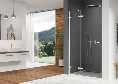 Drzwi prysznicowe SANSWISS ESCURA ES13 90cm, ze ścianką stałą, prawe, H=200cm, srebrny połysk ES13D0905007