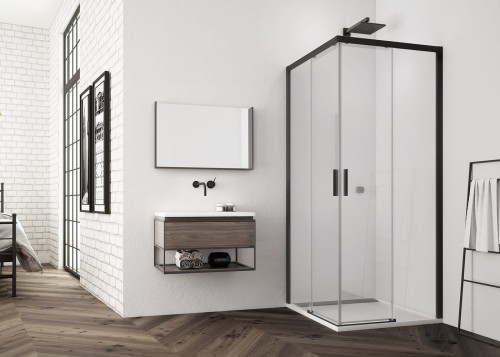 Kabina prysznicowa kwadratowa SANSWISS TOP-LINE S TLSAC BLACK 90cm, drzwi rozsuwane, H=200cm, czarny mat TLSAC0900607