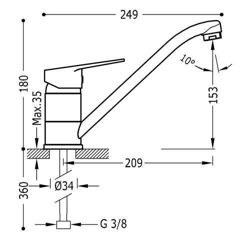 Bateria kuchenna TRES  BASE, stojąca, chrom 21533301