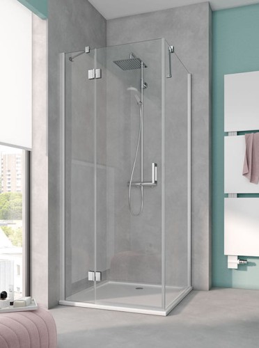 Drzwi prysznicowe KERMI OSIA OSSTR 75cm, ze ścianką stałą, prawe, H=200cm, srebrny połysk OSSTR07520VPK