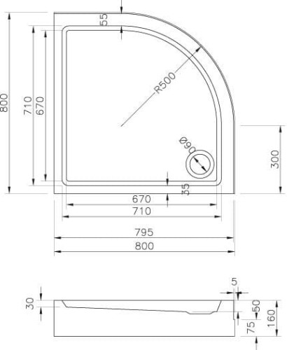 Brodzik półokrągły RAVAK RONDA BASIC LA 90x4cm GPX2240130
