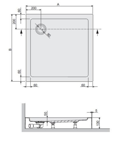 Brodzik kwadratowy SANPLAST FREE LINE 90x90x5cm, zabudowany, biały 615040113001000