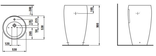 Umywalka LAUFEN ALESSI 53x90 zintegrowany postument ,przelew clou, LCC, biała H8119724001041