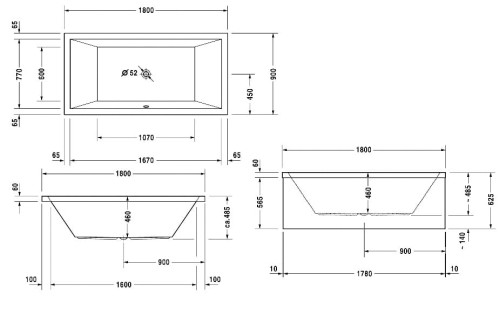 Wanna prostokątna DURAVIT STARCK X 180x90cm do zabudowy 700052000000000