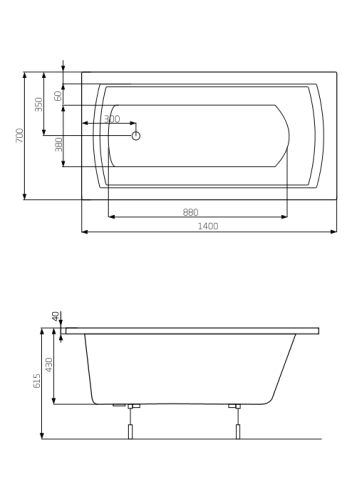 Wanna prostokątna ROCA LINEA 140x70cm, biała A24T002000
