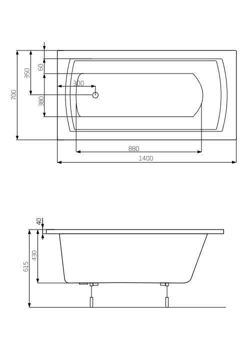 Wanna prostokątna ROCA LINEA 140x70cm, biała A24T002000