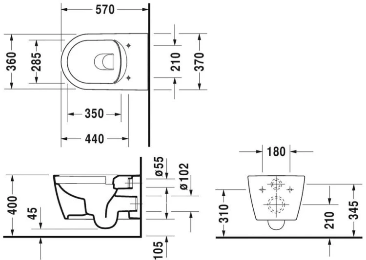 Miska wisząca WC DURAVIT ME by STARCK Rimless, bezkołnierzowa, biała 2529090000