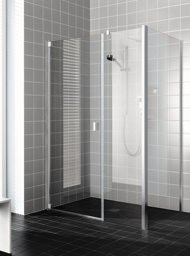 Drzwi prysznicowe KERMI RAYA RA1GR 90cm, ze ścianką stałą, prawe, H=200cm, srebrny połysk RA1GR09020VPK