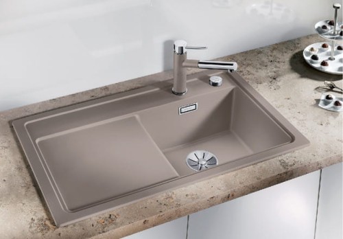 Zlewozmywak granitowy BLANCO ZENAR 45 S 86x51 cm, z korkiem aut., lewy, antracyt, PuraDur 523850