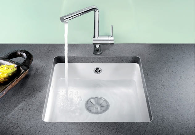 Zlewozmywak ceramiczny BLANCO SUBLINE 375-U 41x45 cm , bez korka aut., biały połysk, PuraPlus 523726