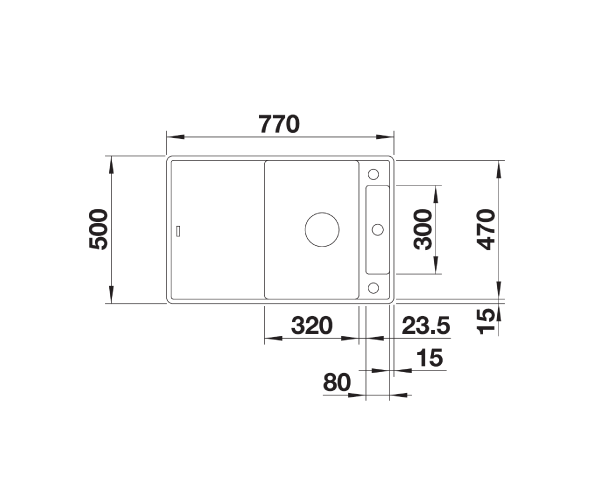 Zlewozmywak granitowy BLANCO AXIA III 45 S-F 77x50 cm, z korkiem aut., antracyt, PuraDur 523199