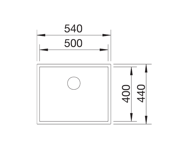 Zlewozmywak stalowy BLANCO ZEROX 500-U Durinox 54x44 cm, bez korka aut., stal Durinox 521559