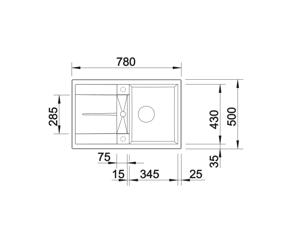 Zlewozmywak granitowy BLANCO METRA 45 S 78x50 cm, bez korka aut., antracyt, PuraDur 513194