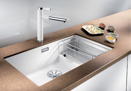 Zlewozmywak granitowy BLANCO SUBLINE 700-U LEVEL 73x46 cm, bez korka aut., biały, PuraDur 523456