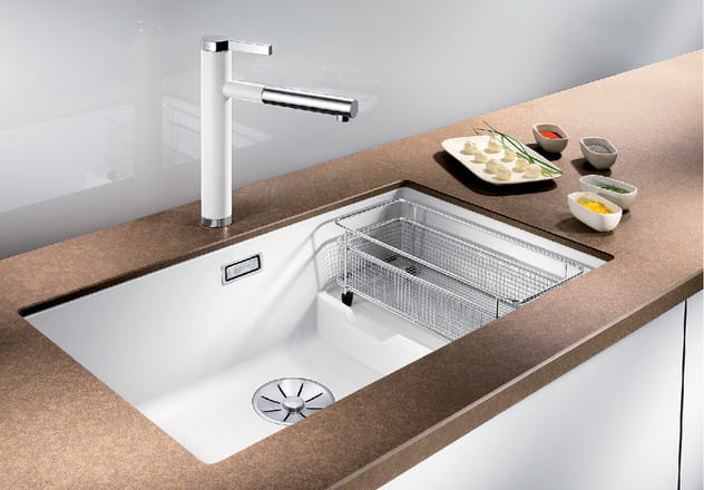 Zlewozmywak granitowy BLANCO SUBLINE 700-U LEVEL 73x46 cm, bez korka aut., biały, PuraDur 523456