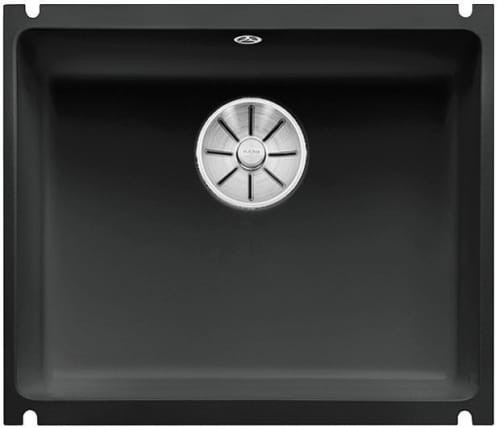 Zlewozmywak ceramiczny BLANCO SUBLINE 500-U 54x45 cm, bez korka aut., czarny, PuraPlus 523740