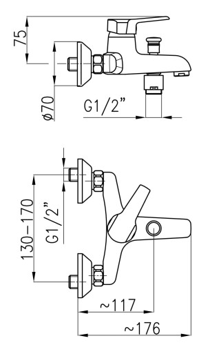 Bateria wannowa KFA BERYL ścienna chrom 4804-010-00