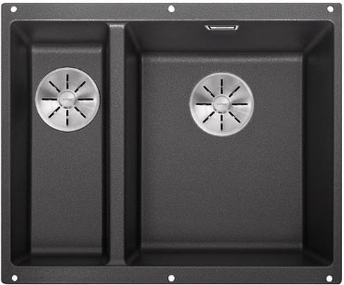 Zlewozmywak granitowy BLANCO SUBLINE 340/160-U 55x46 cm, bez korka aut., prawy, antracyt, PuraDur 523558