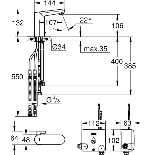 Bateria elektroniczna GROHE EUROSMART COSMOPOLITAN E 230V, elektroniczna, z mieszaczem, bez korka, chrom 36386001