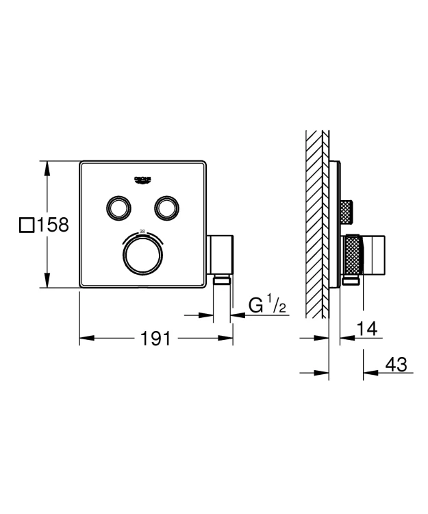 Bateria natryskowa GROHE GROHTHERM SMARTCONTROL podtynkowy element zewnętrzny 2-funkcyjna, chrom 29125000