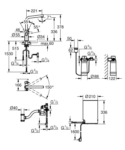 Bateria kuchenna GROHE RED DUO + bojler rozm.M 4L 230V + filtr, chrom 30327001