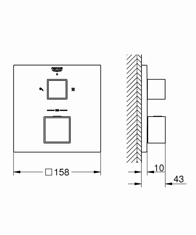 Bateria prysznicowa GROHE GROHTHERM CUBE podtynkowa 2-funkcyjna, chrom 24154000
