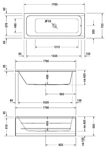 Wanna prostokątna DURAVIT D-CODE 170x70cm 700097000000000