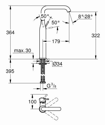 Bateria umywalkowa GROHE ESSENCE bez korka, cool sunrise 32901GL1