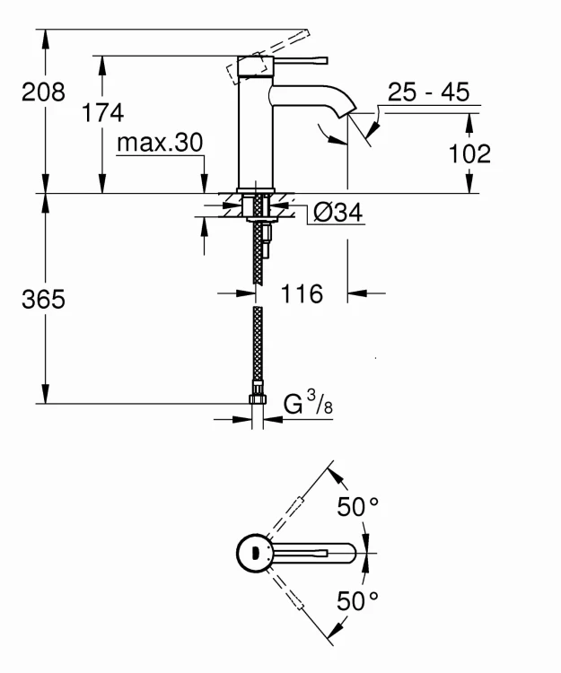 Bateria umywalkowa GROHE ESSENCE bez korka, stal nierdzewna 23590DC1