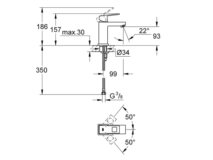 Bateria umywalkowa GROHE EUROCUBE bez korka, chrom 2313200E