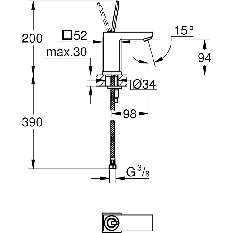 Bateria umywalkowa GROHE EUROCUBE JOY bez korka, chrom 23656000