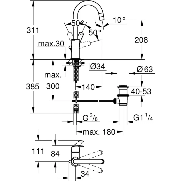 Bateria umywalkowa GROHE EUROSMART NEW chrom 23537002