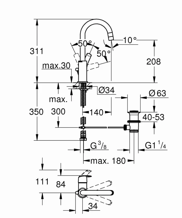 Bateria umywalkowa GROHE EUROSMART NEW chrom 23537002
