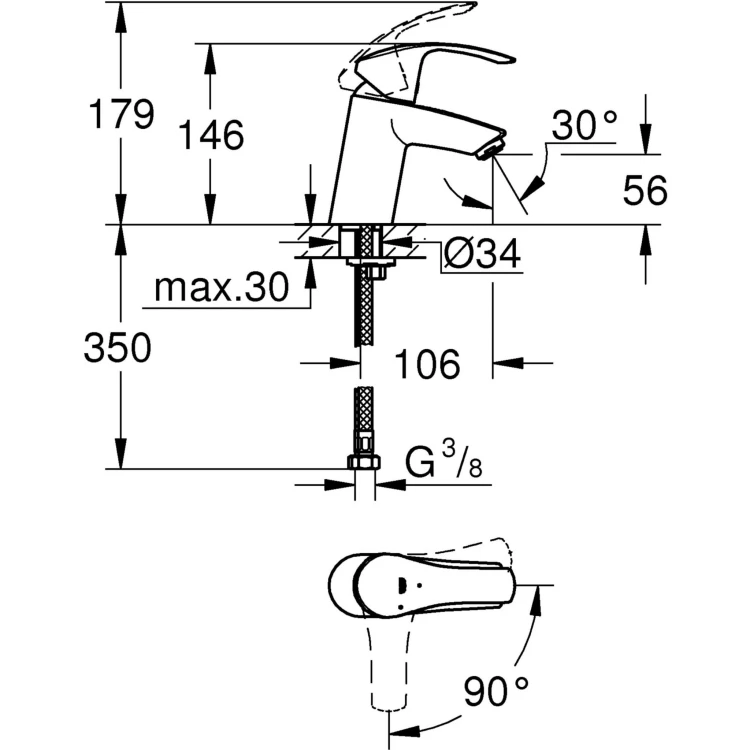 Bateria umywalkowa GROHE EUROSMART NEW bez korka, chrom 32154002