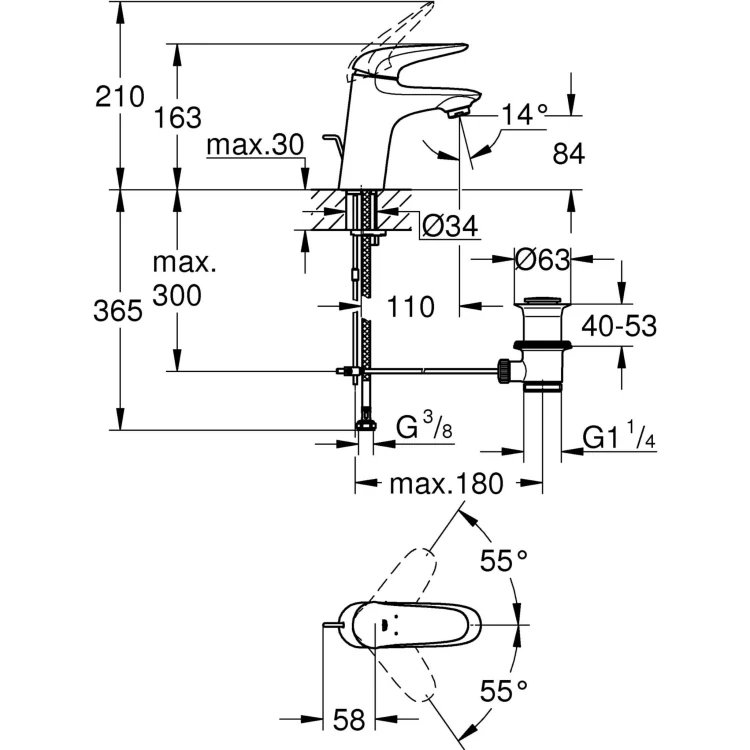 Bateria umywalkowa GROHE EUROSTYLE chrom 23707003