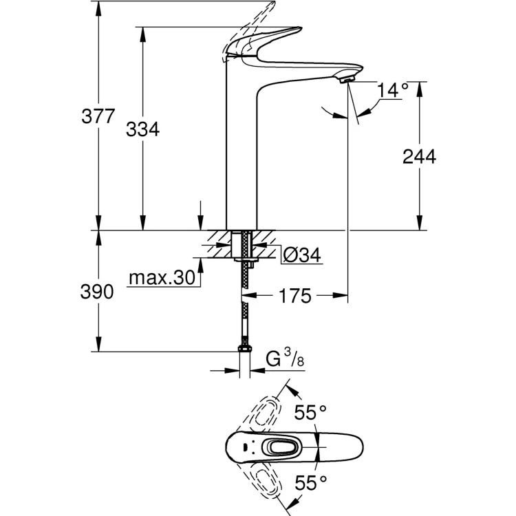 Bateria umywalkowa GROHE EUROSTYLE bez korka, moon white/chrom 23570LS3