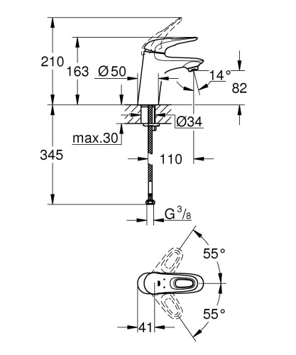 Bateria umywalkowa GROHE EUROSTYLE bez korka, chrom 32468003
