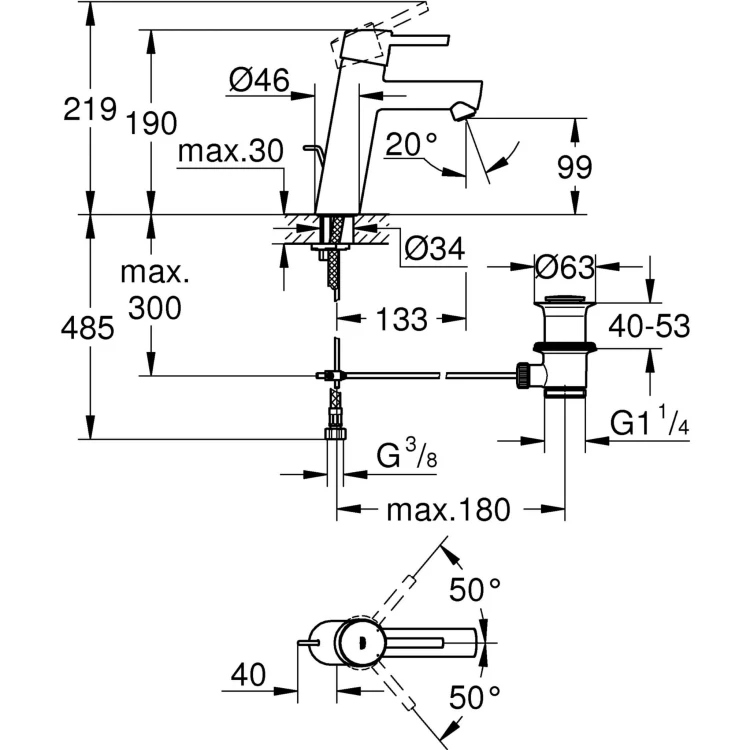 Bateria umywalkowa GROHE PLUS chrom 23450001