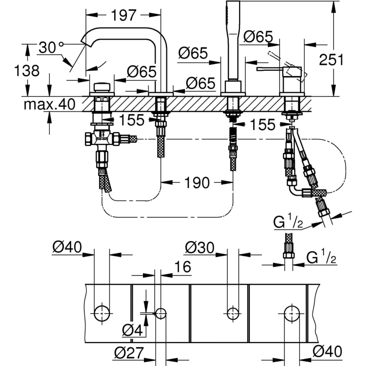 Bateria wannowa GROHE ESSENCE chrom 19578001