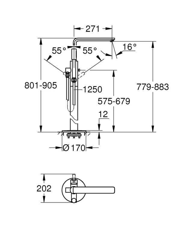 Bateria wannowa GROHE LINEARE wolnostojąca, chrom 23792001