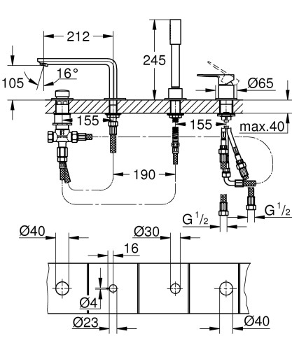 Bateria wannowa GROHE LINEARE stal nierdzewna 19577DC1