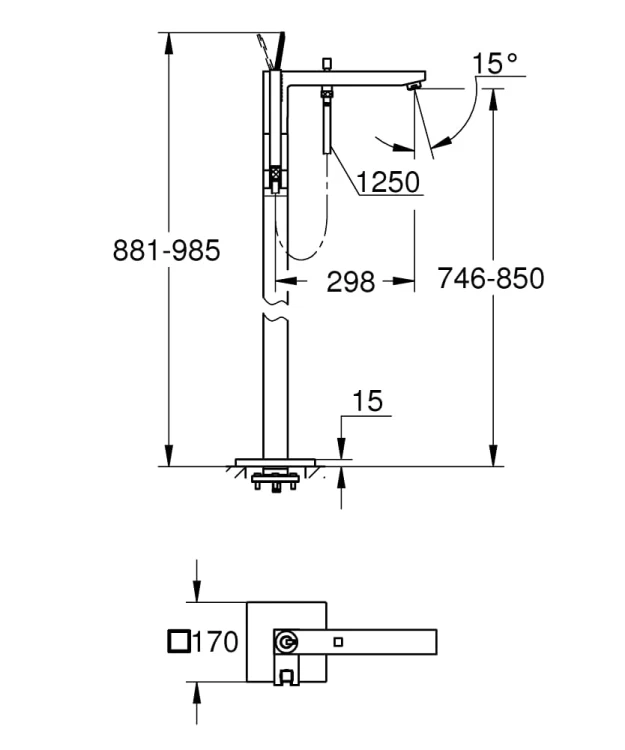 Bateria wannowa GROHE EUROCUBE JOY chrom 23667001