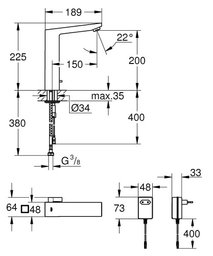 Bateria umywalkowa GROHE EUROCUBE chrom 36440000