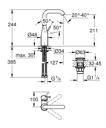 Bateria umywalkowa GROHE ESSENCE chrom 23799001