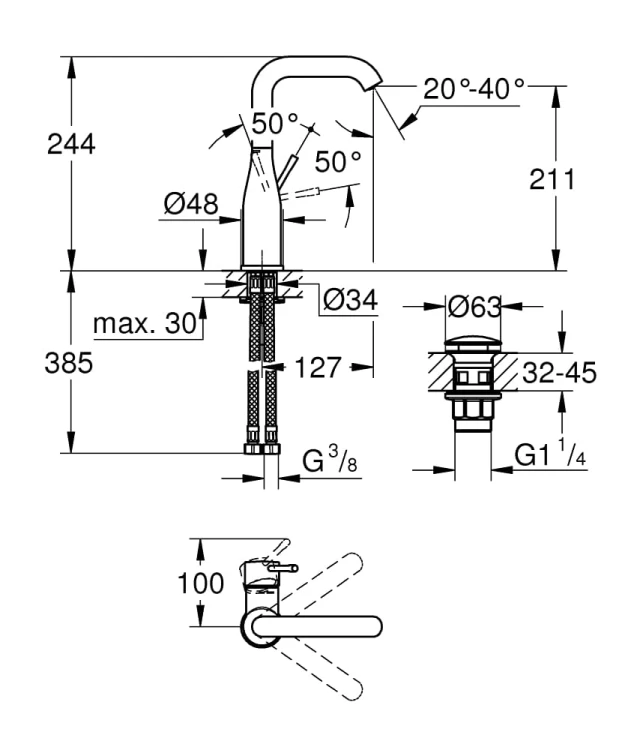 Bateria umywalkowa GROHE ESSENCE chrom 23799001